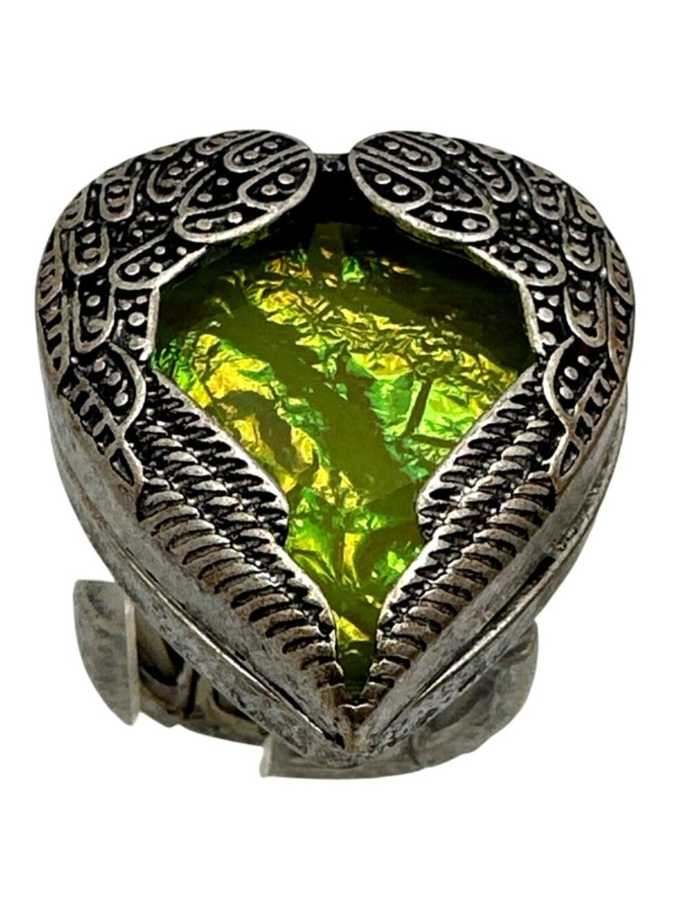 Whimsical Heart Shaped Ring Stretch Angelic Wings Shimmer Fairygoth